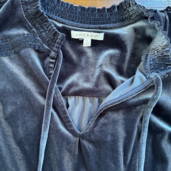 Kate and Sam dark gray velvet long sleeve tiered midi dress SIZE L - Picture 4 of 5